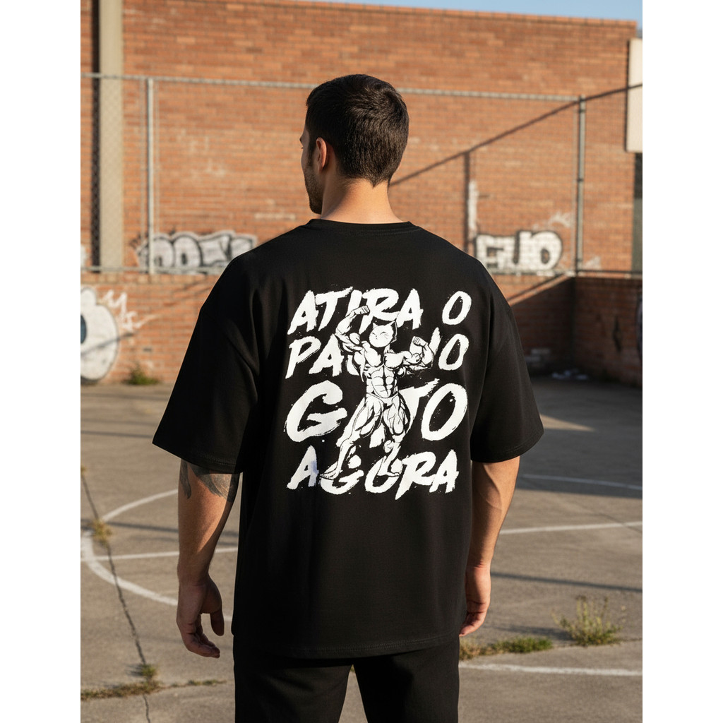 Camiseta Oversized Estampada Streetwear Algodão Lançamento Frase Gato Academia Engraçada Maromba