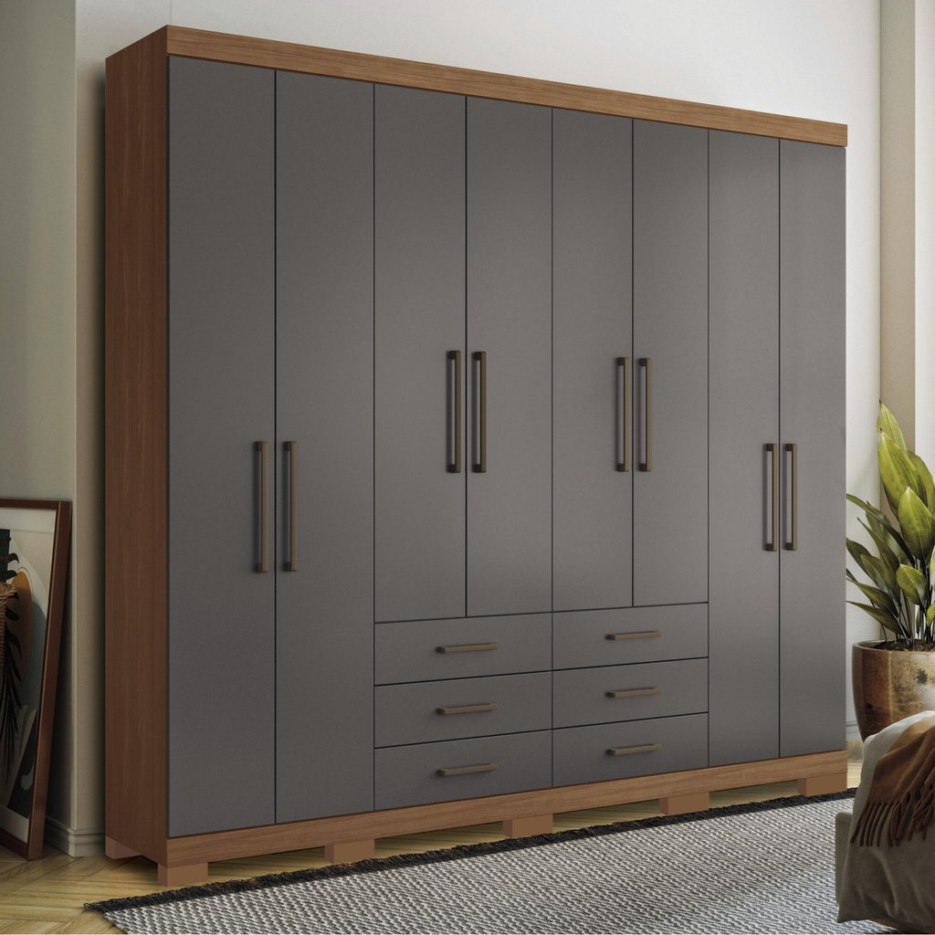 Guarda Roupa Casal 8 Portas 6 Gavetas Master com Pés Grafite/Jatobá em Oferta na Shopee