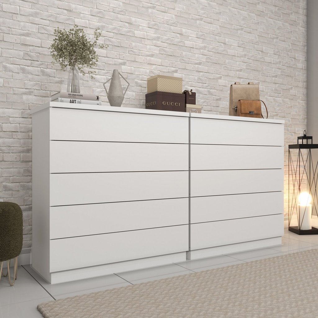 Kit 2 Cômodas 5 Gavetas Espresso Móveis Branco