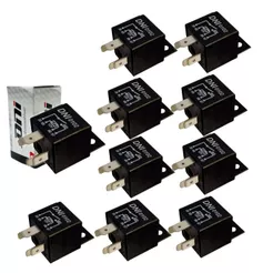 Kit 10 Relé Auxiliar 12v 40a C/ Suporte 4 Pinos DNI0102 Relé Ventoinha Relé Vidro Elétrico Ar