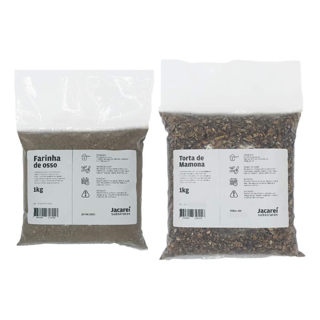 Kit Farinha De Osso + Torta De Mamona Adubo 1kg Cada