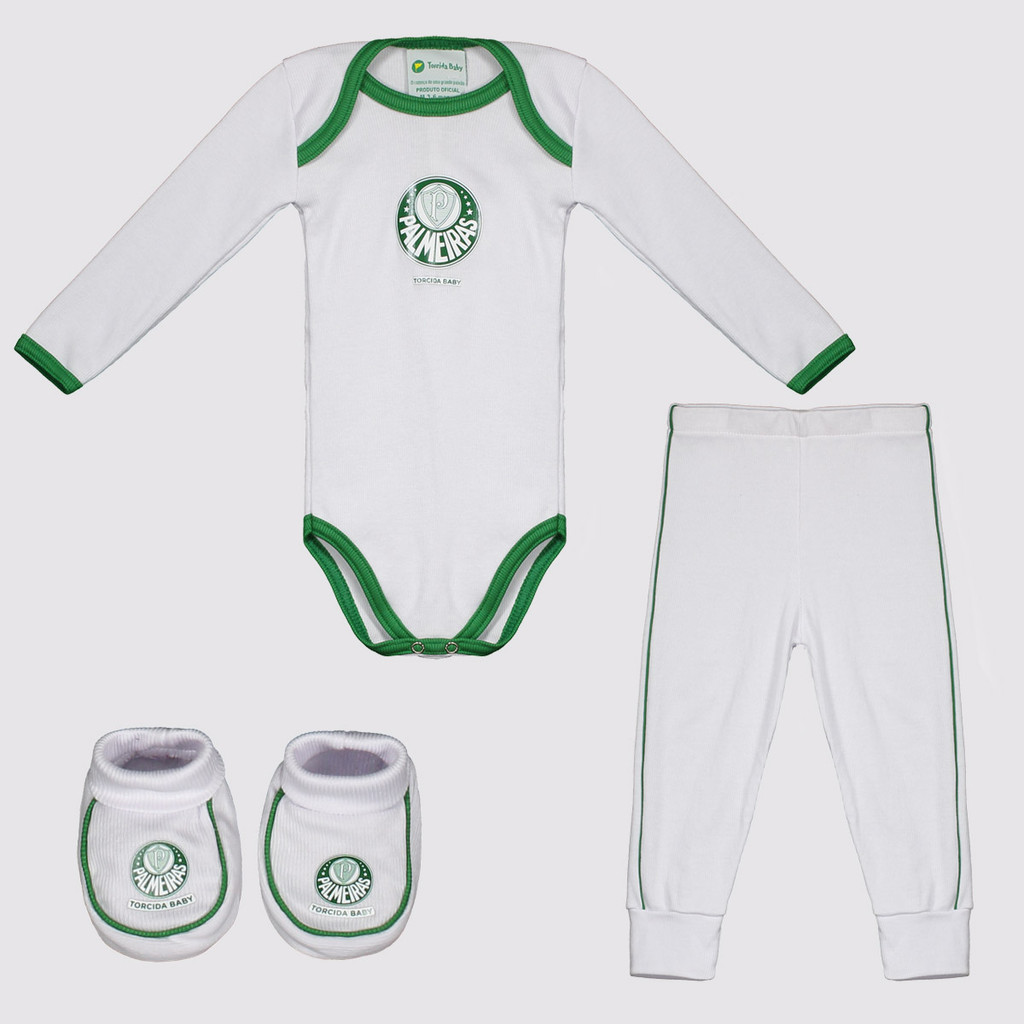 Kit Body Longo Calça e Pantufa Infantil Palmeiras
