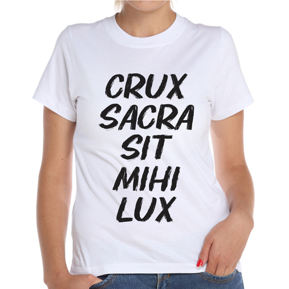 Camiseta Camisa Baby Look Cruz Sacra Sit Mihi Lux Religiosa São Bento Católica Postagem Imediata Premium