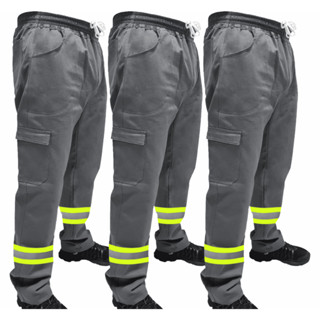 Kit C/ 3 Calça de Uniforme Terminal de Carga Brim Profissional Reforçada Com Faixa Refletiva Verde em Oferta na Shopee