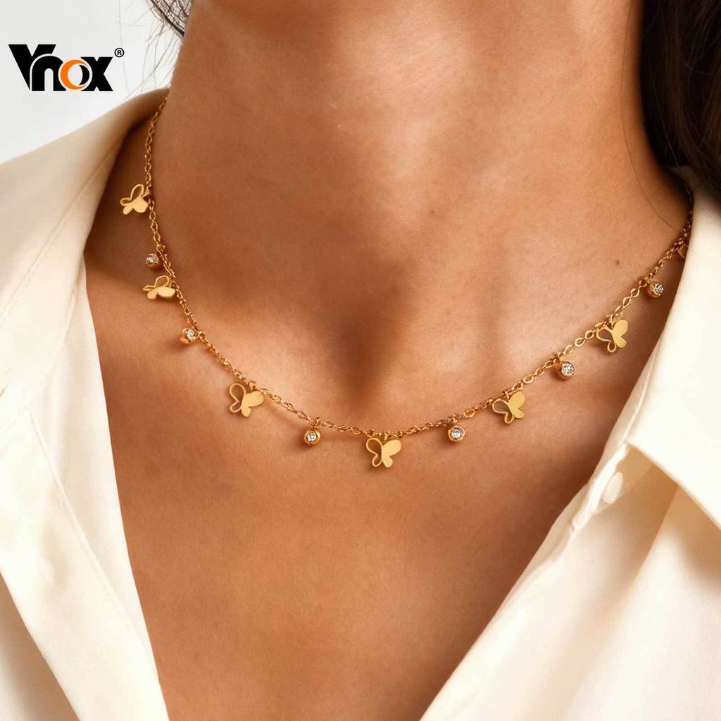 Vnox Ouro Trevo De Quatro Folhas Gota De Água Croos Link Corrente Colar Feminino Aço Inoxidável Não Desbotamento Requint