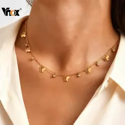 Vnox Ouro Trevo De Quatro Folhas Gota De Água Croos Link Corrente Colar Feminino Aço Inoxidável Não Desbotamento Requint