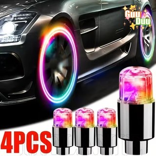 [Guudu] 1-4PCS Luzes De Tampa De Válvula De Pneu De Roda-Lâmpada De Bicicleta De Motocicleta-Bocal Ar Colorido LED-Ilumi