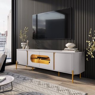 Rack para TV até 75 Polegadas com Led Bordas Arredondadas Juquehy Off White/Cinamomo em Oferta na Shopee