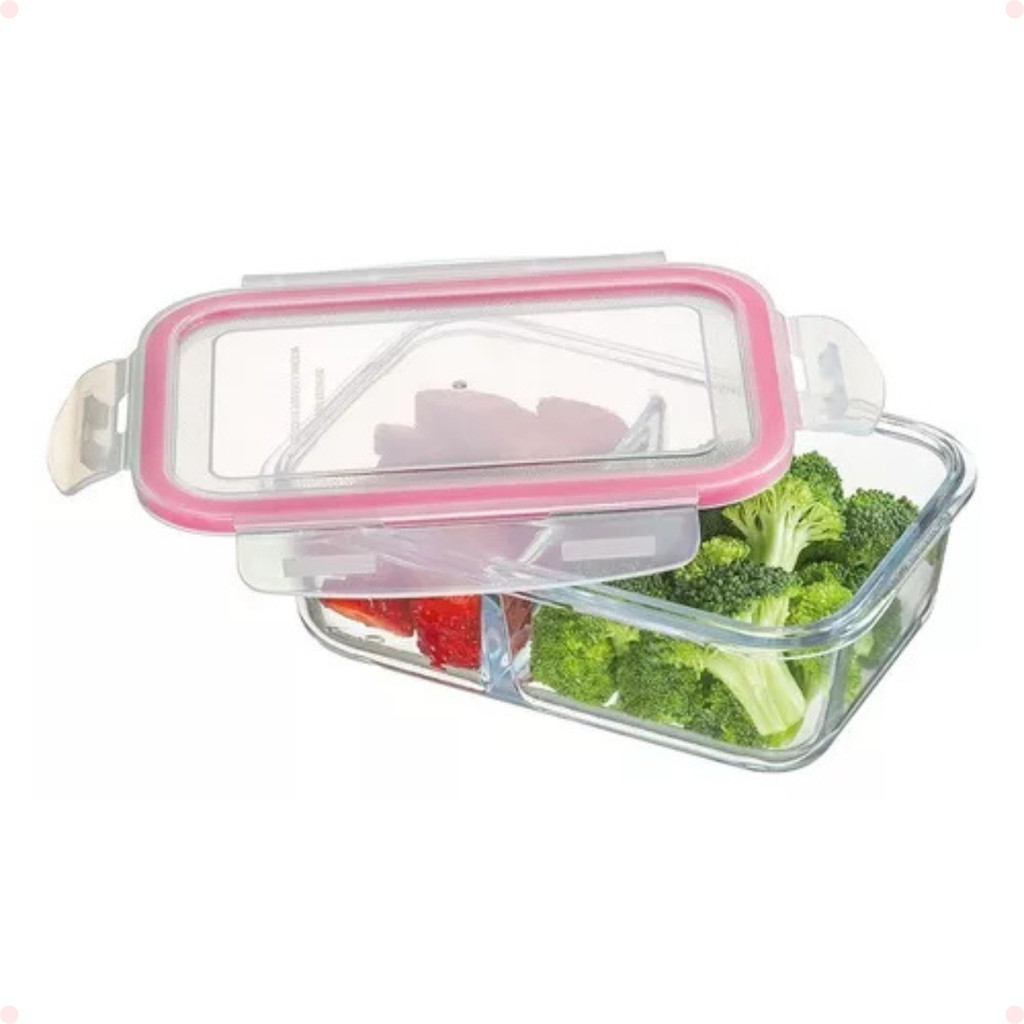 Pote de Vidro 600ml 2 Divisórias Hermético Marmita Fit Quadrada Com Trava em Oferta na Shopee
