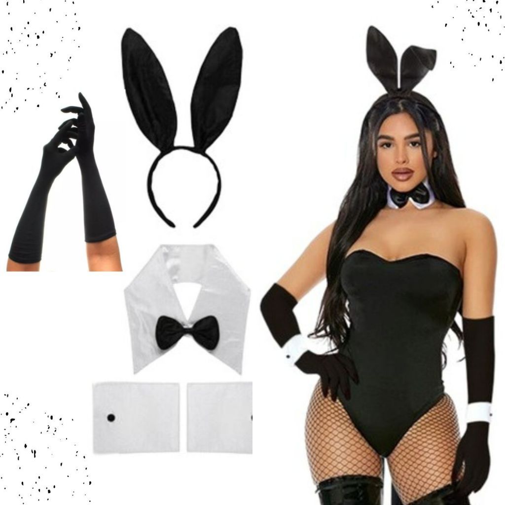 Kit Coelhinha Carnaval Luxo Festa Fantasia 5peças Orelhas Coelho Preto Luva Carnaval Playboy em Oferta na Shopee