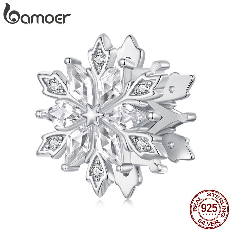 Bamoer 925 Prata Esterlina Charme Fosco Neve Pingente DIY Para Pulseira Presentes Mulheres