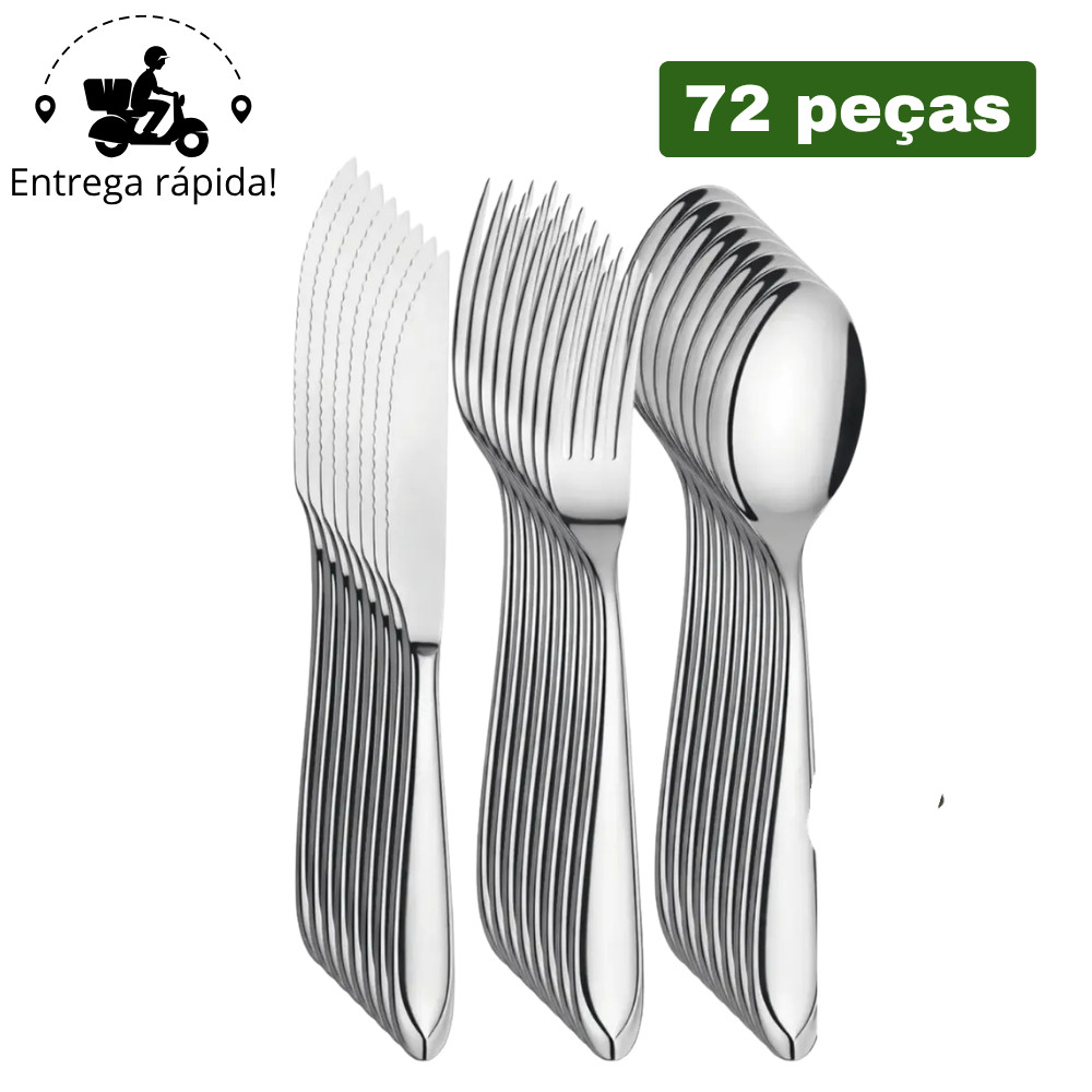 Jogo de Talheres 18 36 54 e 72 Peças Garfo Faca e Colher para Cozinha Aço Inox Premium Achadinhos da Shopee GR