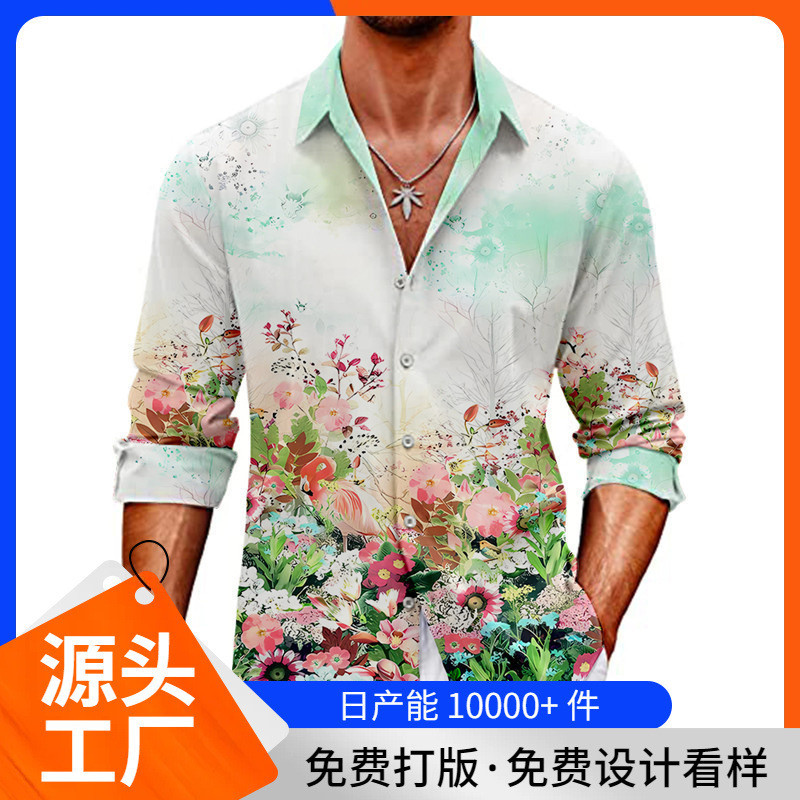 Moda Floral camisa roupas masculinas impressão 3D lapela camisa de manga comprida camisa Waiian 7.1