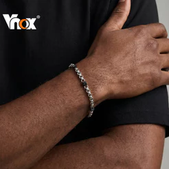 Pulseira De Corrente Vnox Box Para Homens Com Zircônia Preta Em Aço Inoxidável Fashion Prata Joia Presente Ele