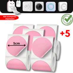 5 Rolos de Etiquetas Adesiva Redonda 50X50 ROSA para Impressora GATINHO