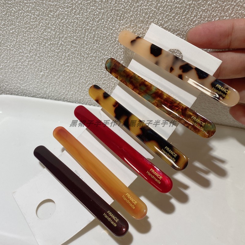 Baguette Premium longo acetato Duckbill clipe franja lado hairpin carta etiqueta de ouro básico All-Match vermelho hairp
