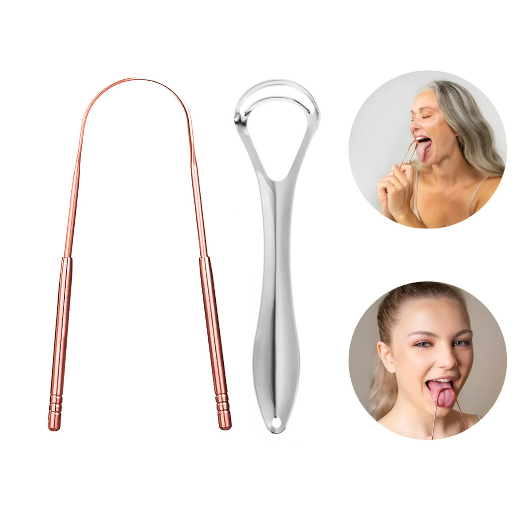 Kit 2 Limpador Raspador de Língua Aço Inox Higiene Bucal Hálito Fresco