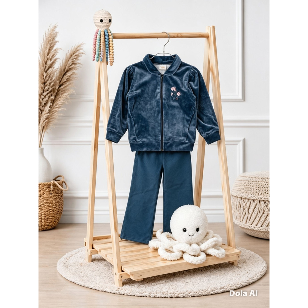 Conjunto Jaqueta Infantil Menina Inverno Plush Flor Bordada Elian - Tamanhos 1 e 2 - Peluciado e Super Estiloso