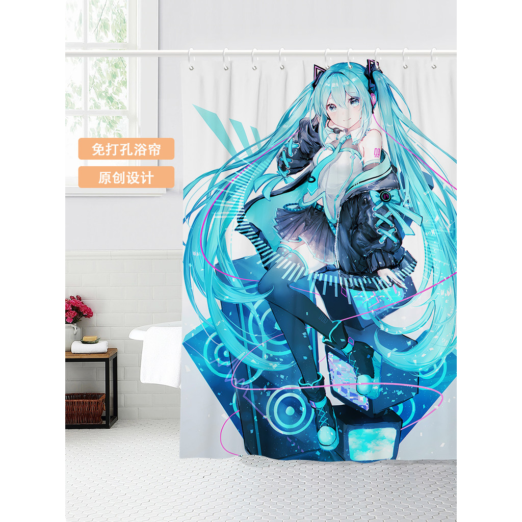 Anime Hatsune Miku divisória de banheiro sem perfuração cortina de chuveiro toalete à prova de mofo chuveiro banheiro pe