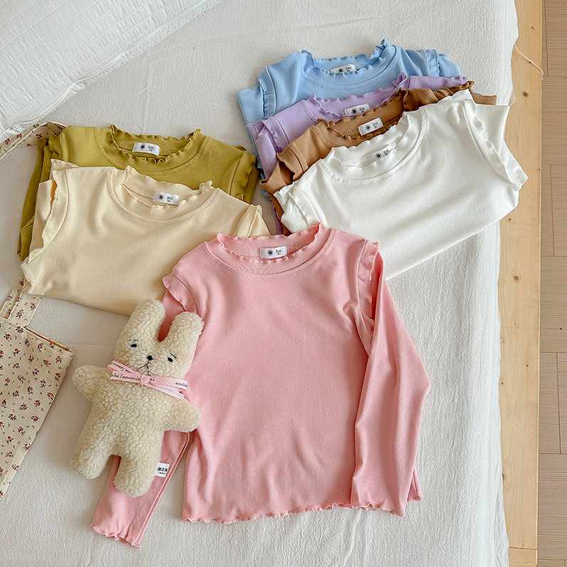 Meninas camisa de fundo primavera outono puro algodão fino manga comprida camiseta crianças branco interior topo primave