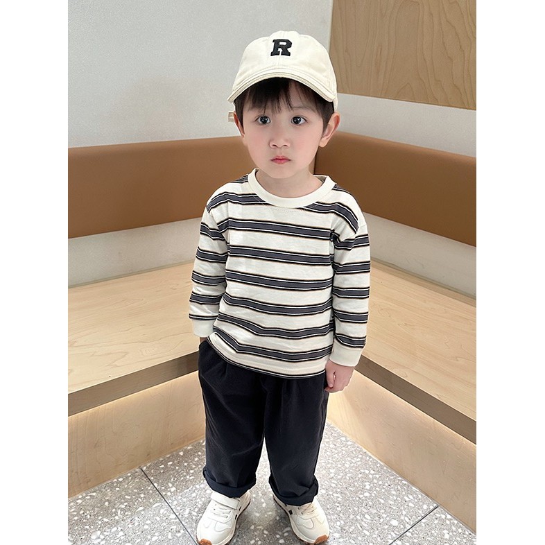 Crianças primavera outono estilo listrado camiseta infantil crianças roupas casuais de manga comprida camisa de fundo ma