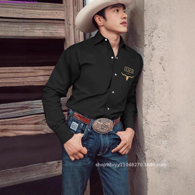 2025 outono csa masculina de manga comprida cabeça de touro lapela csa Retro High-End na moda