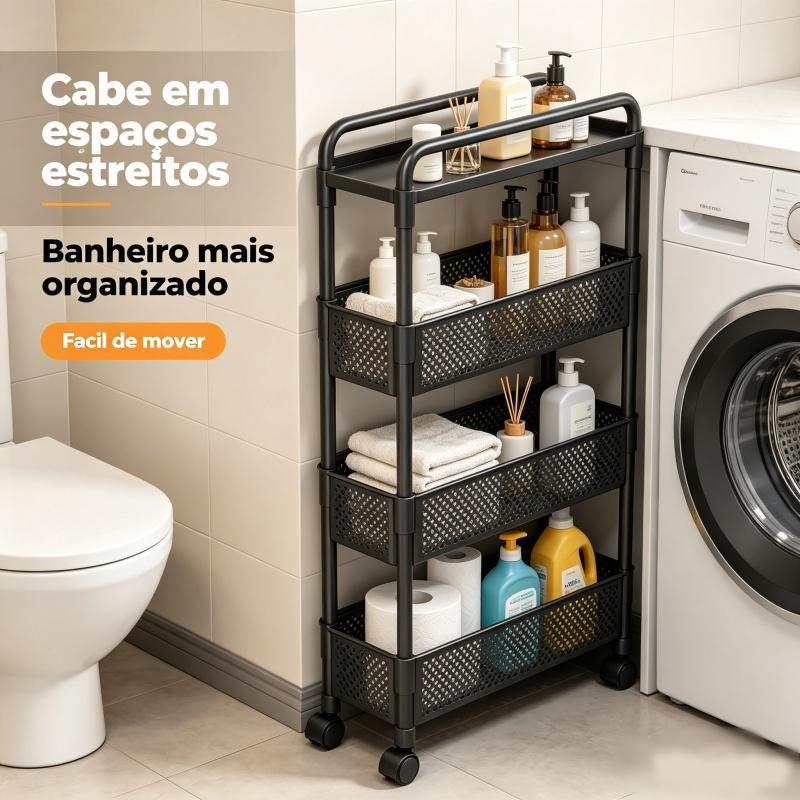 Prateleira Carrinho Auxiliar Organizador de Objetos Multiuso 4 Andares com Rodinhas