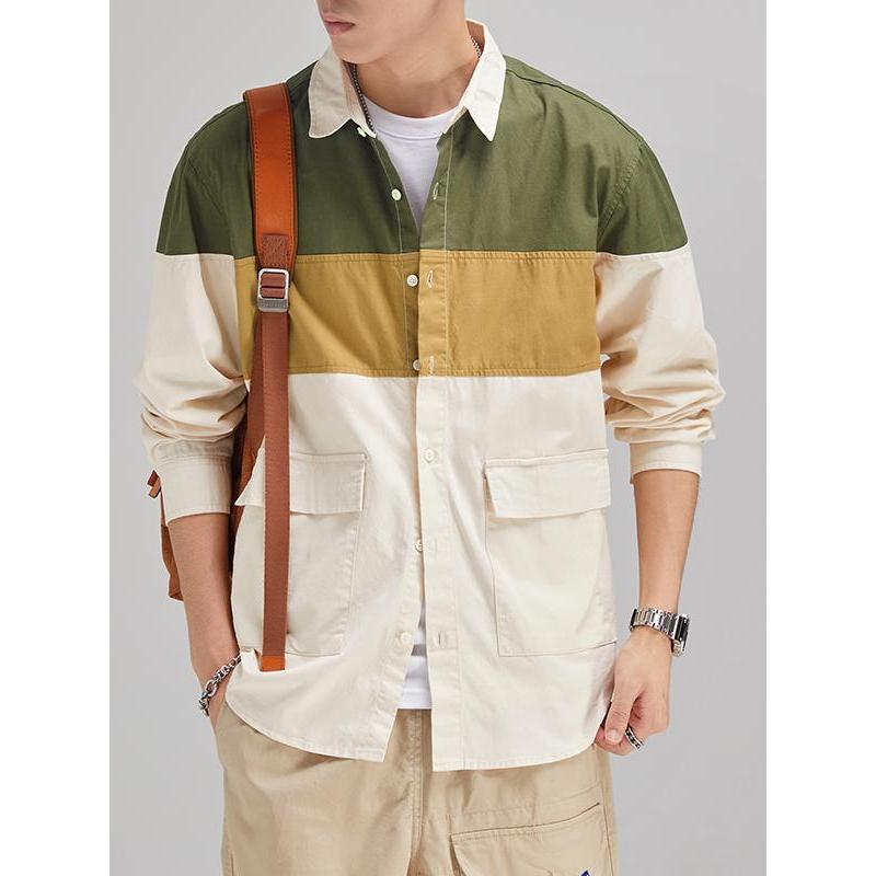 Design costura lapela outono masculino Casual puro algodão camisa de manga comprida Workwear camisa solta jaqueta na mod