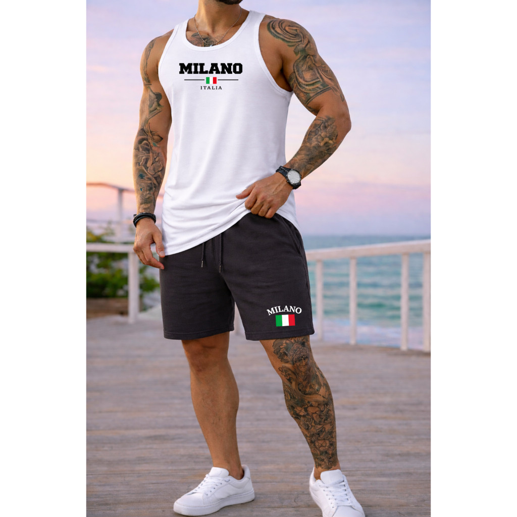 Kit Regata Longline e Short Moletom Milano Itália Masculino Bermuda Slim Street Wear