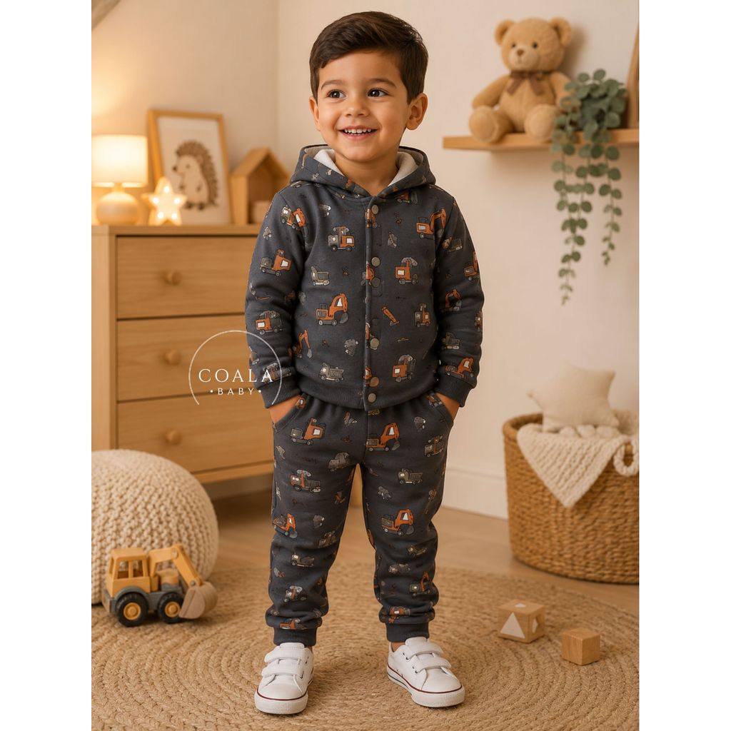 Conjunto de Moletom Estampado de Inverno Quentinho para Meninos
