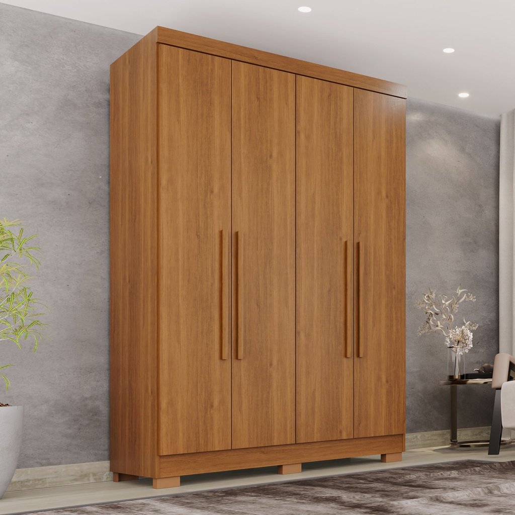 Guarda-Roupa Solteiro 4 Portas 2 Gavetas com Pés França Cinamomo Cinamomo