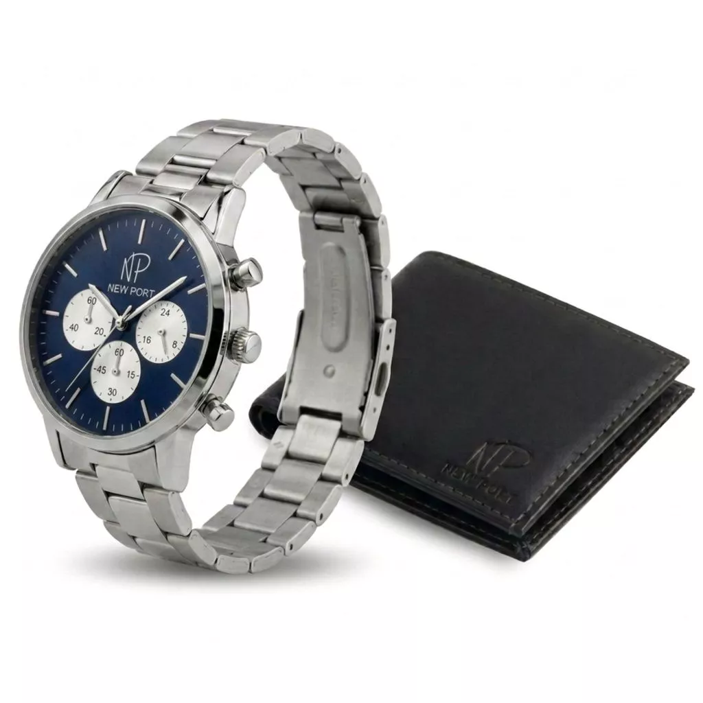 Kit Relógio Masculino Cronógrafo Prova Dágua Azul e Carteira