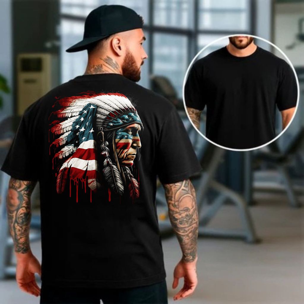 Camiseta masculina Oversized Estampa Indio Americano para Academia Musculação camisa Streetwear 100% Algodão