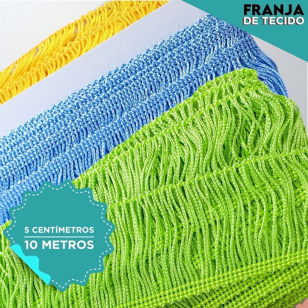 Franja Tecido Rolo 10 Metros 5cm Aviamento Passamanaria Costura Artesanato Fantasia Cortina Roupa