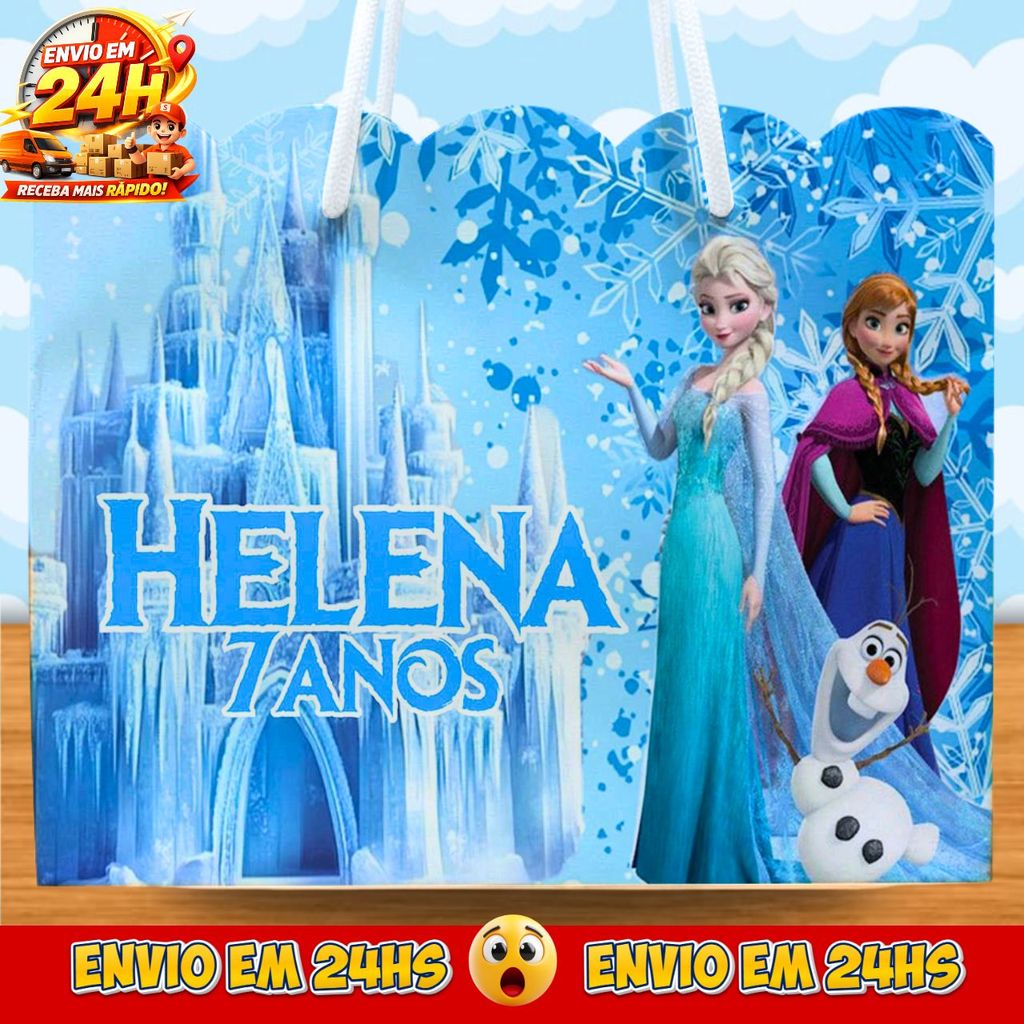 Sacolinhas Princesa Frozen Personalizadas - Lembrancinhas Princesas da disney Ana com Nome e Idade