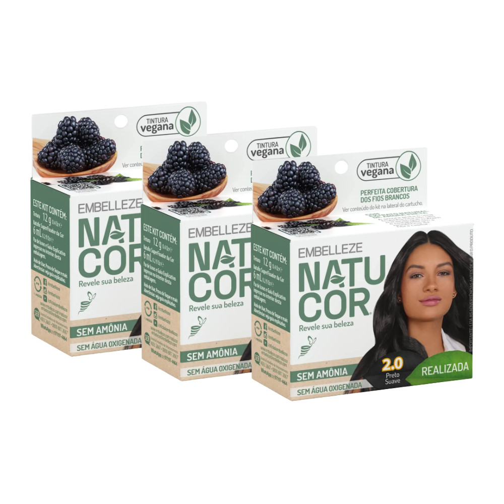 Kit 3 Natucor Naturalmente Realizada Amora-Preta Preto Suave 2.0