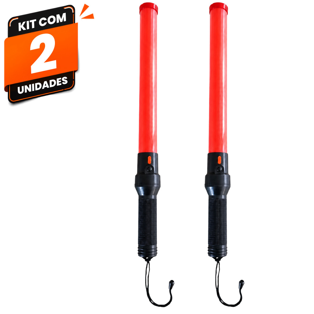 Kit 2 Bastões Sinalizadores LED Recarregáveis 54cm Bateria 12h Trânsito Estacionamento Obras Segurança Portaria Rotalux
