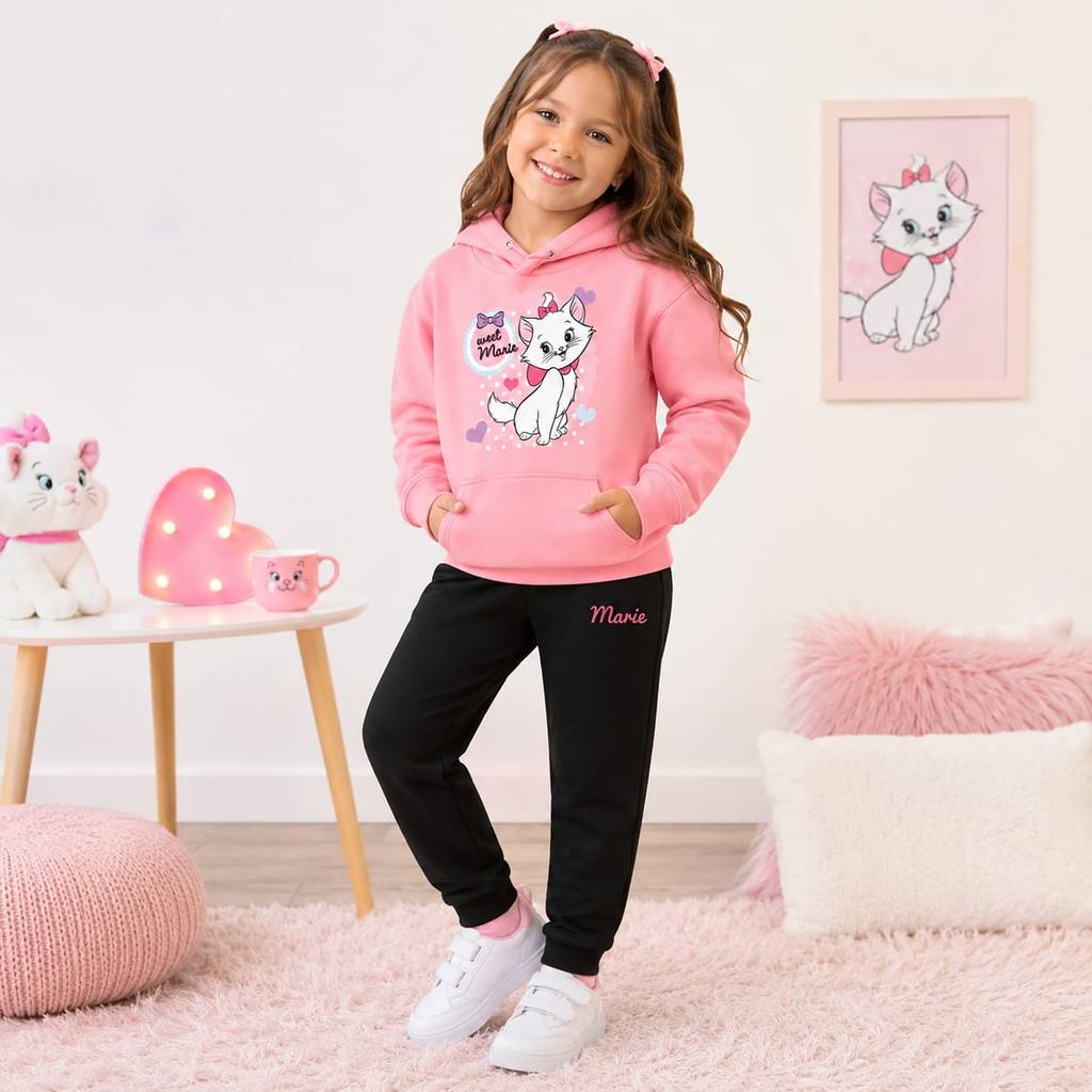 Conjunto Moletom Infantil Gatinha Fofa Rosa Blusa Capuz Calça Flanelado Inverno Quentinho Feminino tananho 2 ao 14