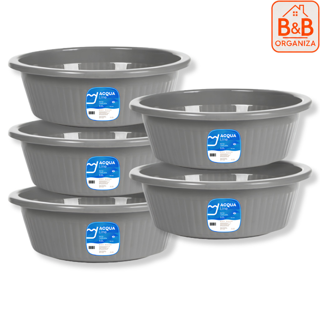 Kit Jogo 5 Bacias Plásticas Redondas 3,2 Litros Alta Resistência Para Cozinha Lavanderia Limpeza Doméstica