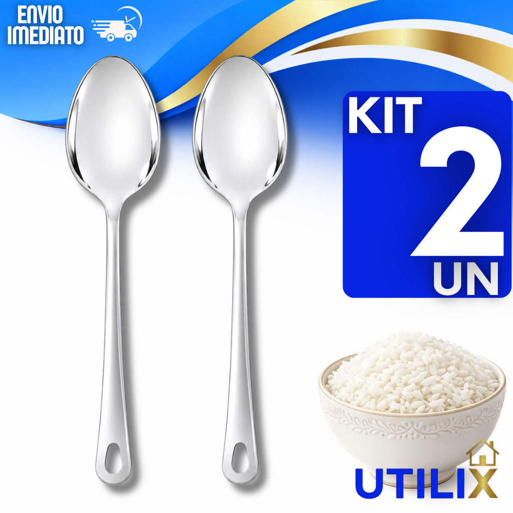 Utensílios Colher Arroz Multiuso Aço Inox 25,5Cm  Casa Buffet Utilidades Praticidades