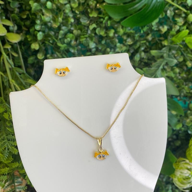 Conjunto brincos e pingente com rostinho de lindinha meninas super poderosas