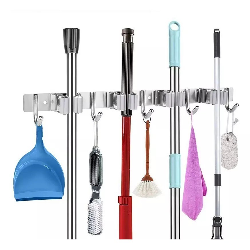 Suporte De Parede 7 ou 9 Ganchos Porta Vassoura Mop Rodo Utensílios de Limpeza