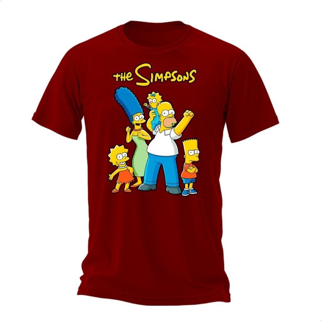 Camiseta Masculina do Simpsons Confortável Algodão Camisa Unissex Tradicional Estampada Os Simpsons Família