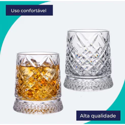 Copo Whisky Giratório 260ml, Copo de Vidro com Base Giratória