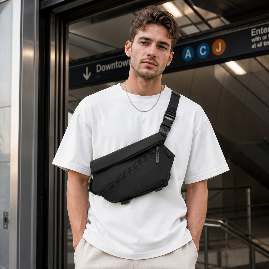 TOMI MITO Bolsa Transversal de Peito Masculina Casual e Funcional Feita de Nylon Impermeável e Durável Ombro X193