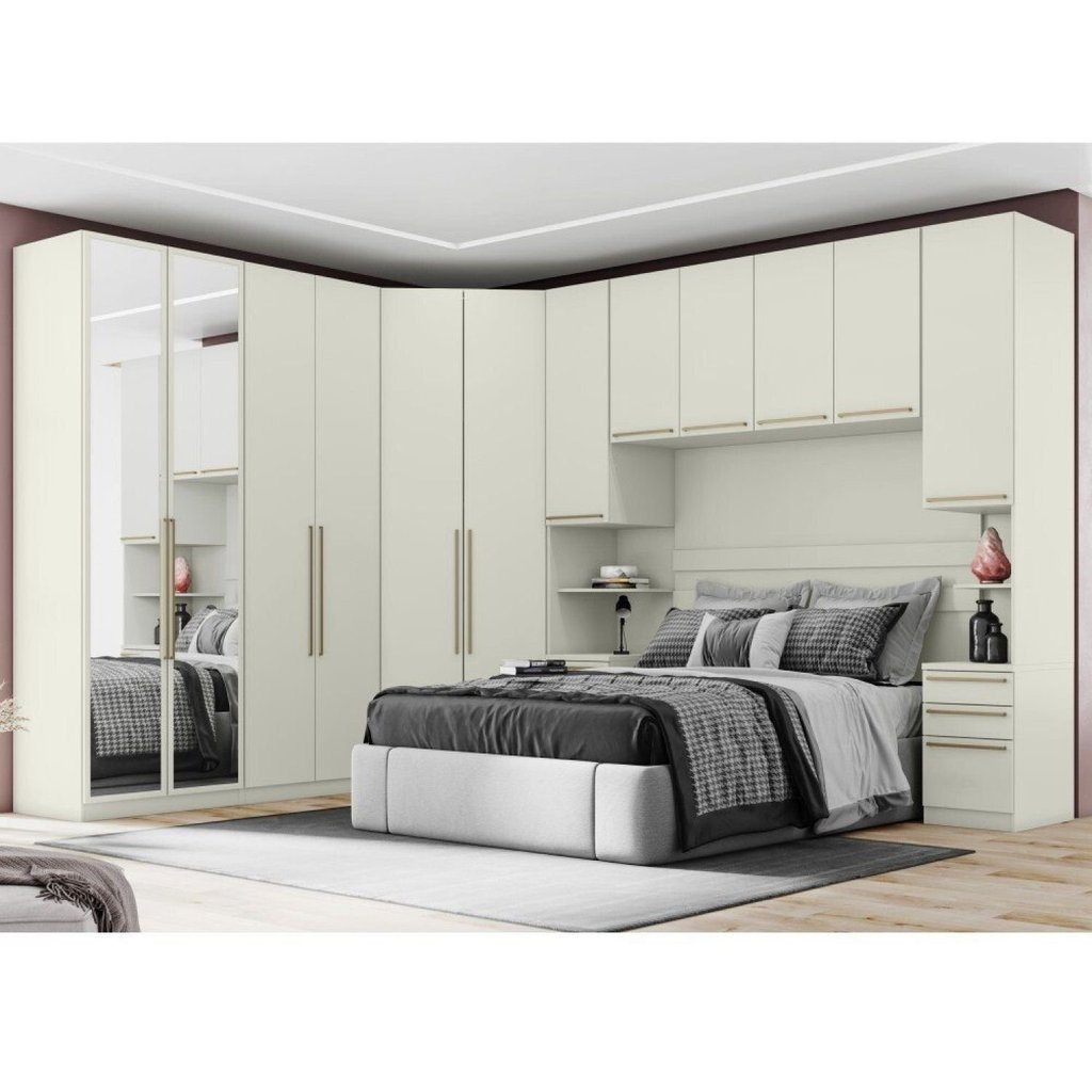 Quarto Modulado Completo Casal 6 Peças 12 Portas 12 Gavetas Predileto Bege/Areia HP Areia HP
