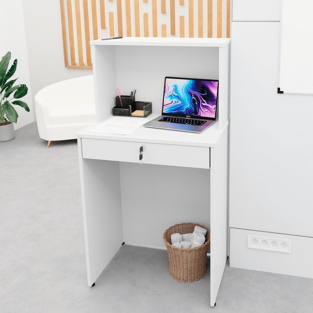 Balcão Caixa Atendimento Comercial Recepção Consultório 60cm Branco Branco