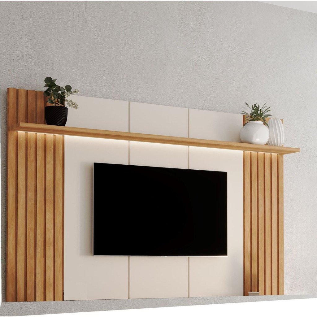Painel Ripado para TV até 84 Polegadas com LED MDF 220CMX135CM Home Supreme Marrom 220