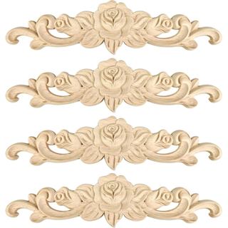 4 Peças de Apliques Decorativos de Madeira Entalhada, 7,8 Polegadas de Comprimento, Apliques de Madeira para Decoração D