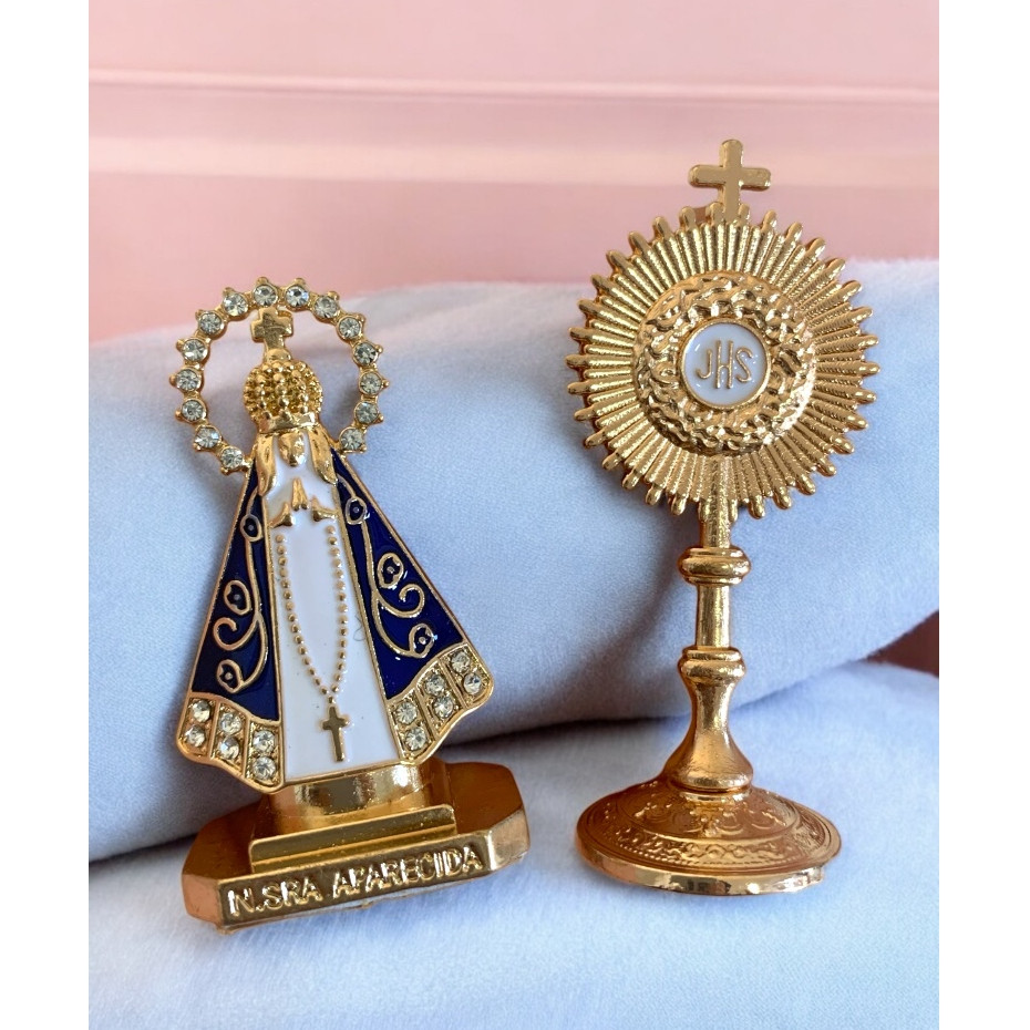 Kit imagem Nossa Senhora Aparecida base Dupla face + Ostensório de mesa JHS eucaristia